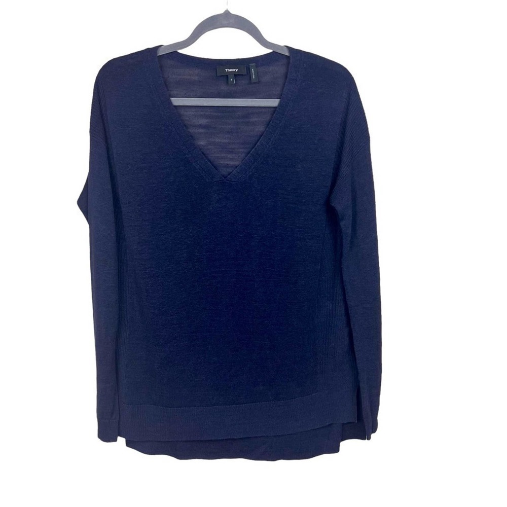 Theory Larlissa Linen Blended Sweater Navy Blue V-Neck Size S